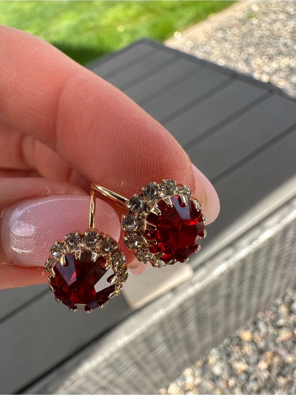 Gold-Plated Red Crystal Halo Drop Earrings